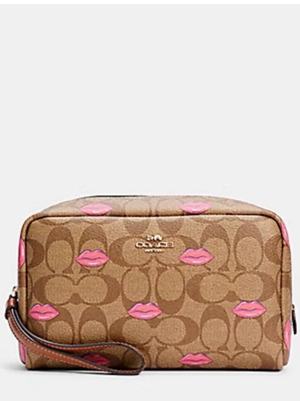 Coach Signature Khaki/Redwood Lips Boxy 20 case/wristlet - Picture 10 of 10